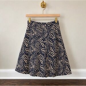 Jaclyn Smith Zebra Print A-Line Skirt Navy Tan Elastic Waist Small